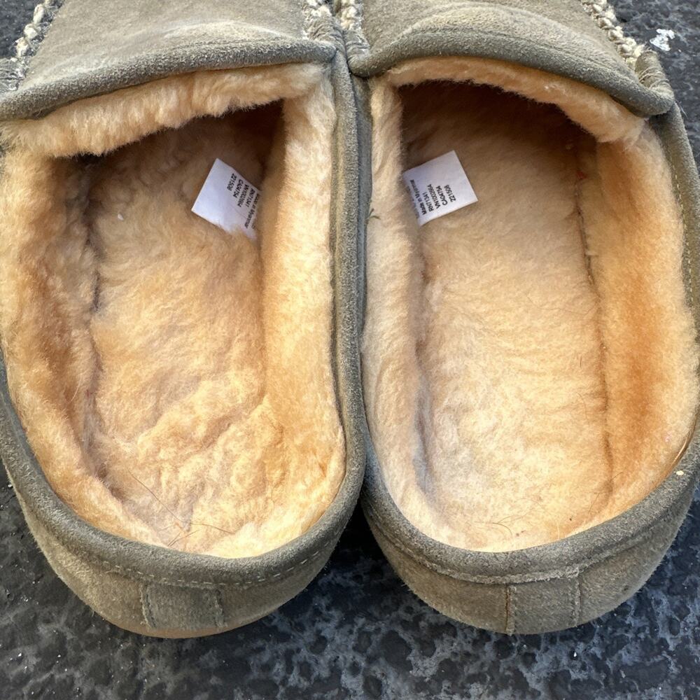 LL Bean Slippers Men's 12 Green Wicked Good Boot Moc Leather Lamb Fur 320 - Picture 9 of 13